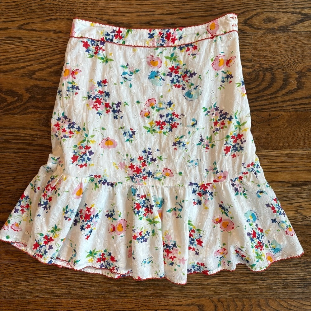 Odille Anthropologie Floral Eyelet Ruffle Skirt
